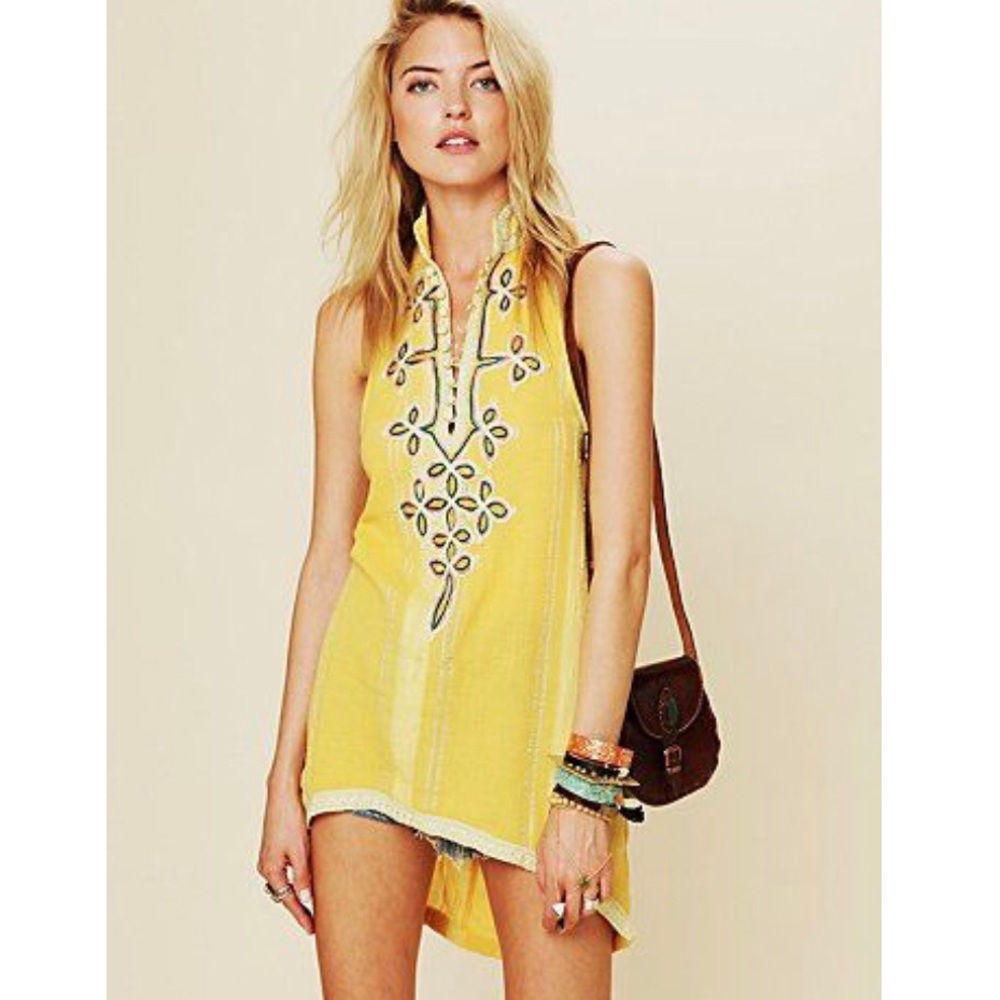 FP New Romantics Tassle Tunic Dress Yellow M L 6 8